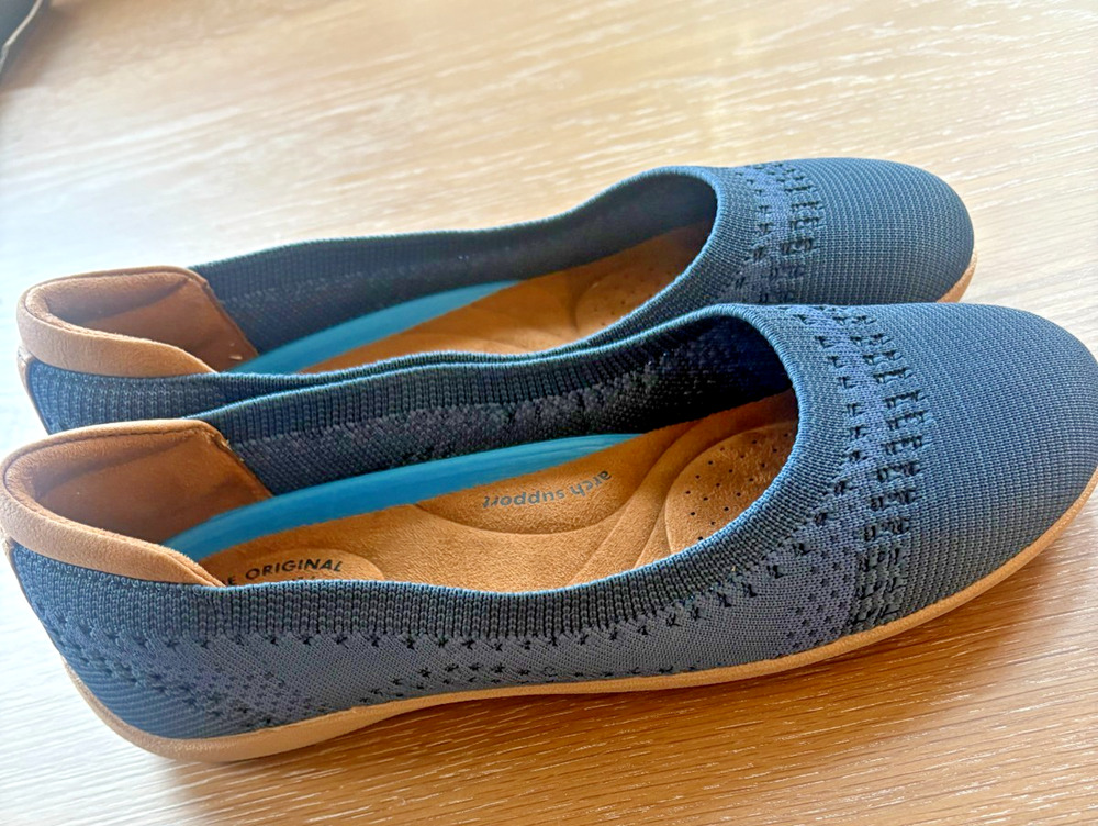 Dearfoams Original Comfort Misty Womens Ballet Flats Navy Blue Knit Shoes Size 7